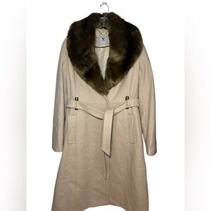 NWOT WORTHINGTON LINED WOOL BLEND FAUX FUR REMOVABLE COLLAR COAT WITH BELT